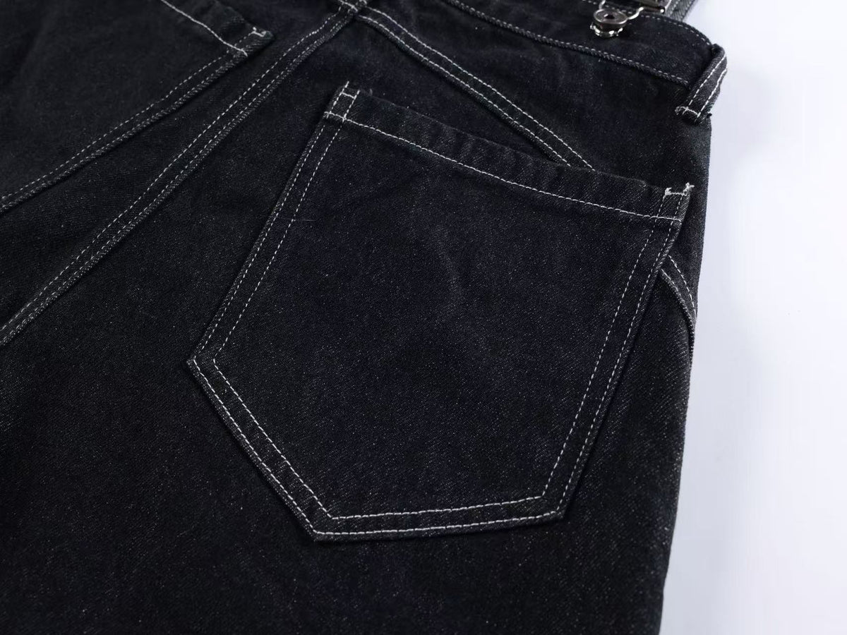 Unisex Detachable Apron Panel Metal Buckle Baggy Wide Leg Jeans