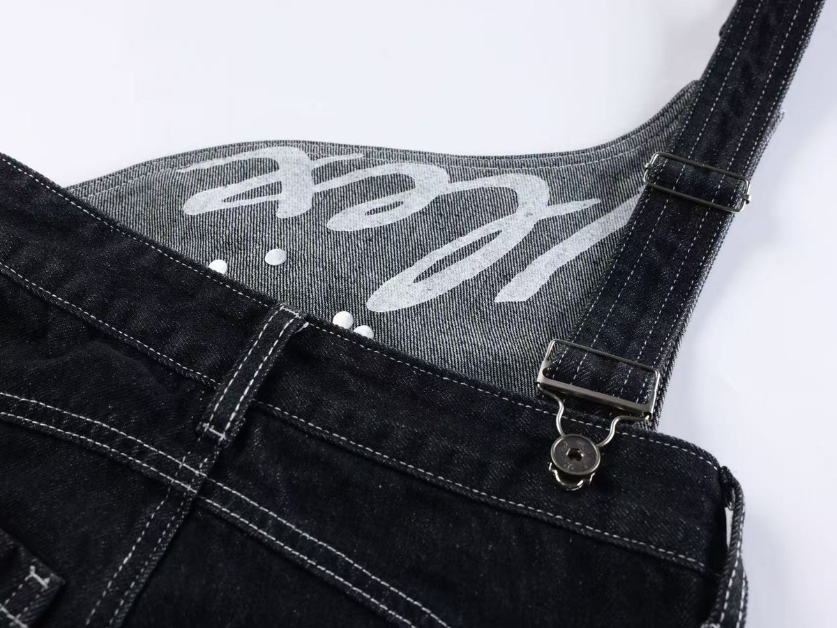Unisex Detachable Apron Panel Metal Buckle Baggy Wide Leg Jeans