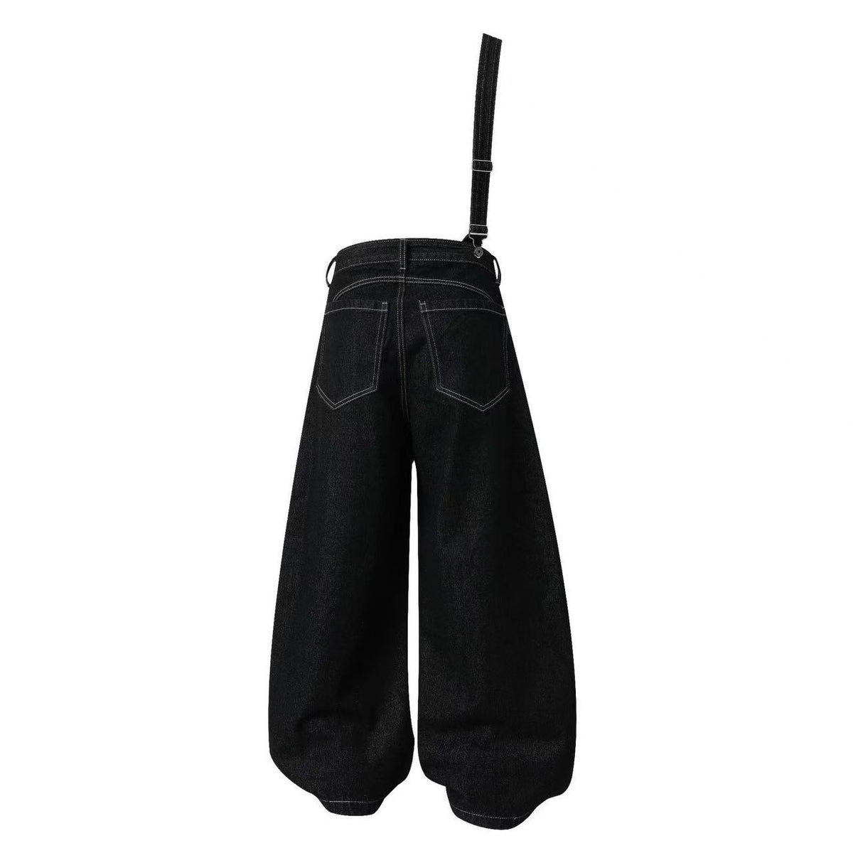 Unisex Detachable Apron Panel Metal Buckle Baggy Wide Leg Jeans
