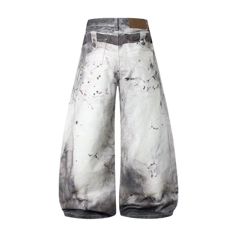 Streetwear Ink Wash Splatter Print Baggy Wide Leg Jeans