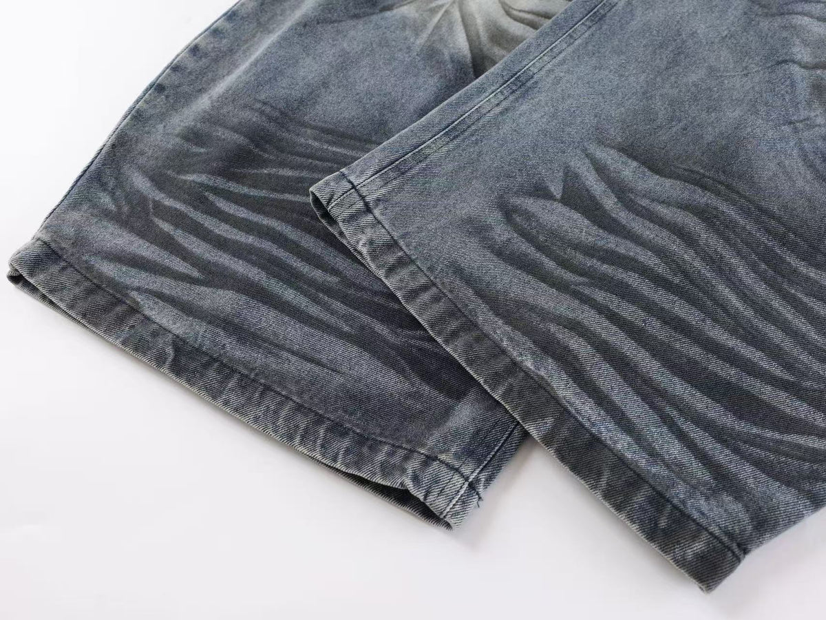 Vintage Hibiscus Floral Print Baggy Wide Leg Jeans