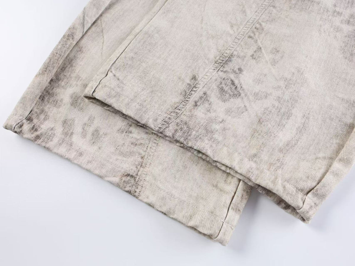 3D Multi Layer Belt & Lace-Up Print Distressed Baggy Wide Leg Jeans