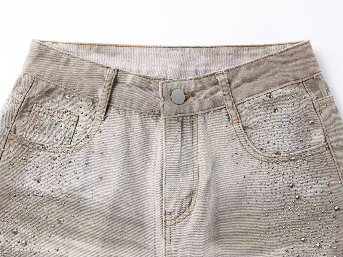 Unisex Gradient Rhinestone Baggy Wide Leg Balloon Jeans
