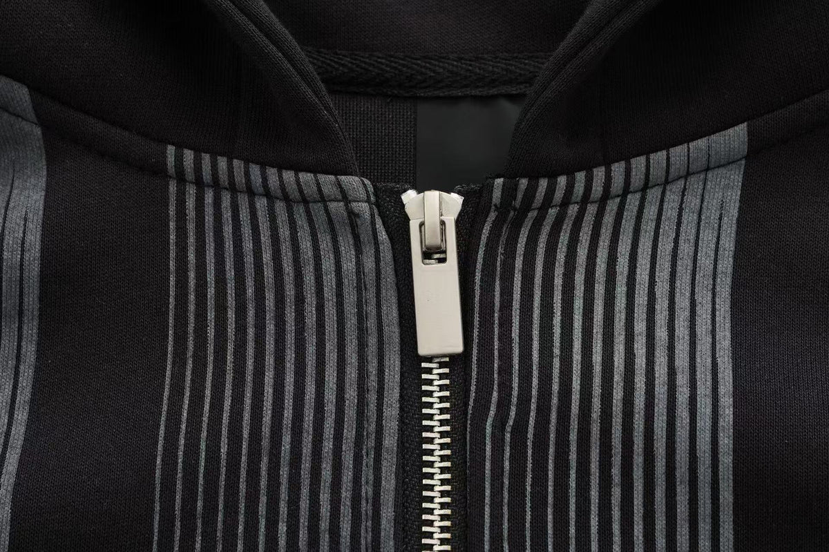 Unisex Striped Crest Print Zip-Up Hoodie