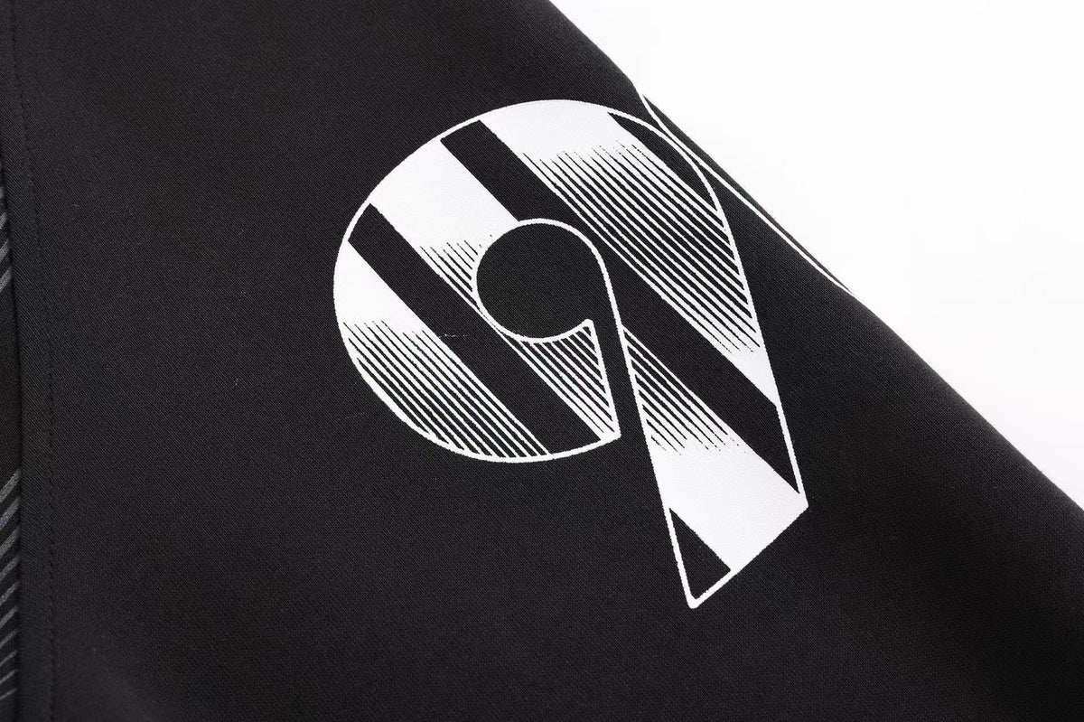 Unisex Striped Crest Print Zip-Up Hoodie