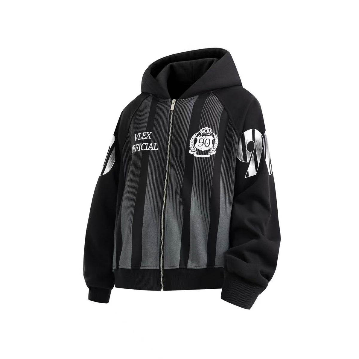 Unisex Striped Crest Print Zip-Up Hoodie