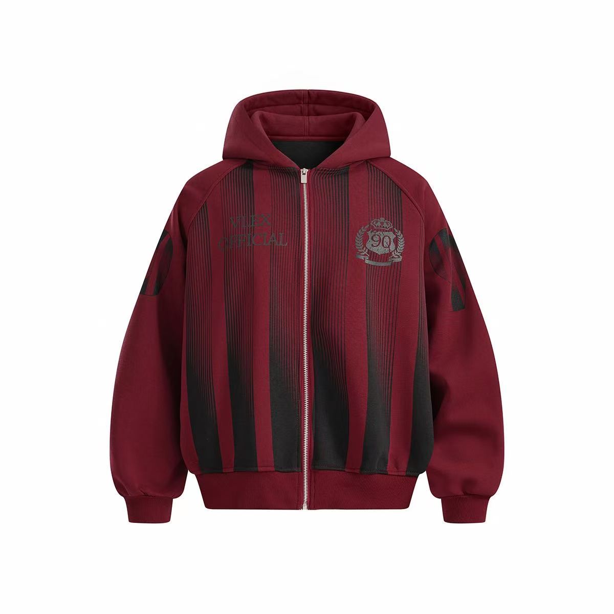 Unisex Striped Crest Print Zip-Up Hoodie