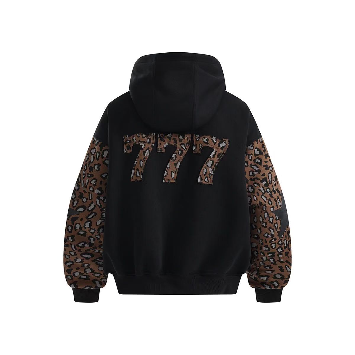 Unisex Leopard Print Color Block Zip-Up Hoodie