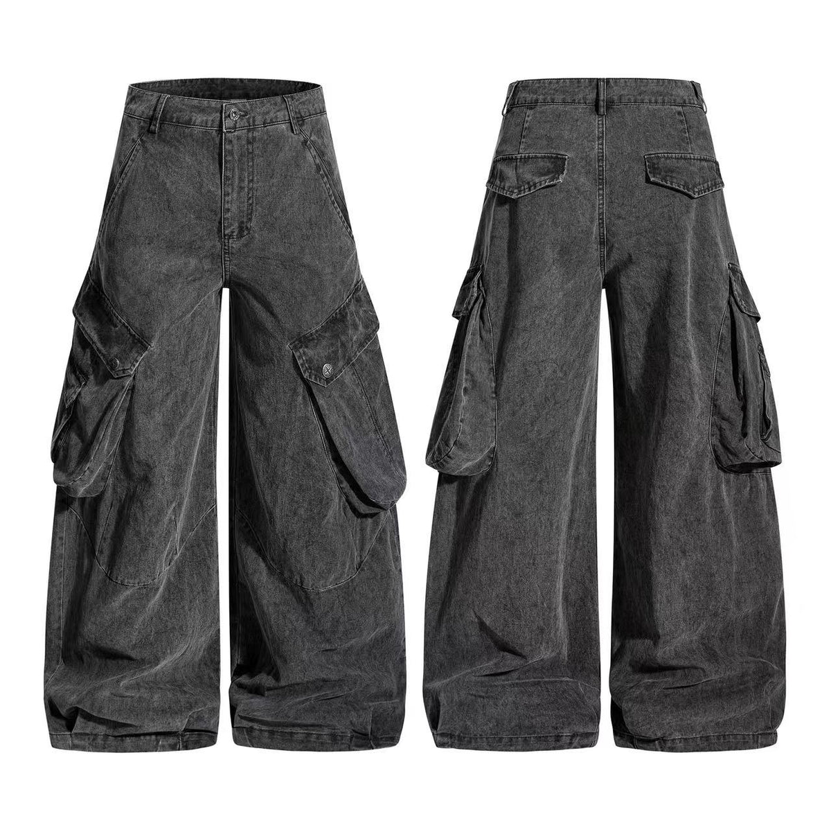 Vintage Washed Multi Pocket Wide Leg Cargo Pants