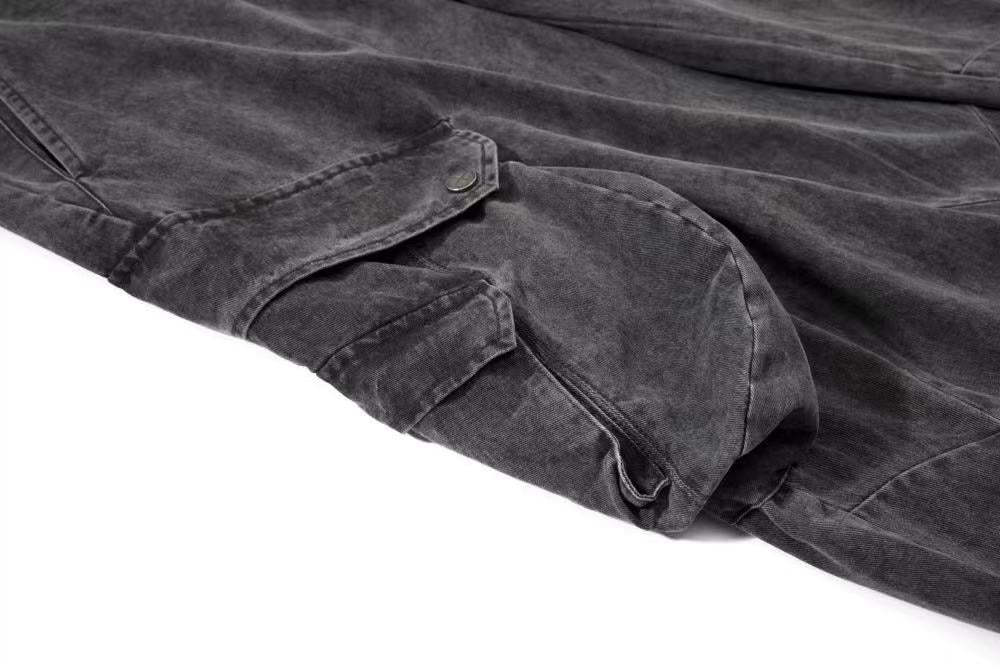 Vintage Washed Multi Pocket Wide Leg Cargo Pants