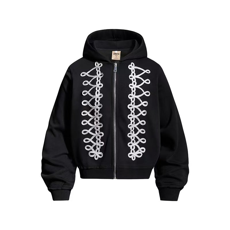 Vintage Front Lace Up Cutout Zip Up Hoodie