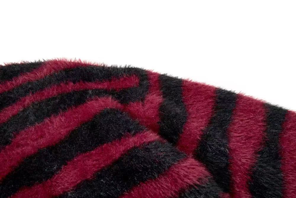 Unisex Rhinestone Cross Graphic Striped Fuzzy Knit Sweater