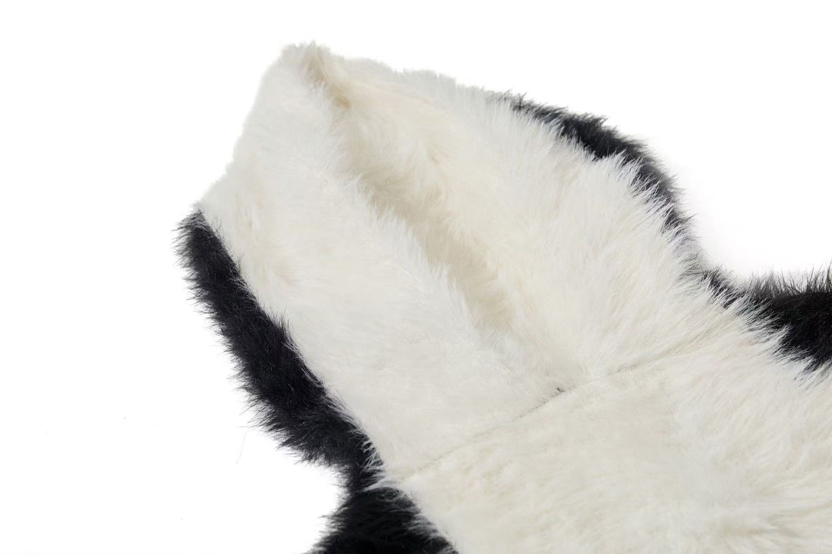 Unisex Faux Fur Contrast Cross Patch Zip Up Hooded Sweater