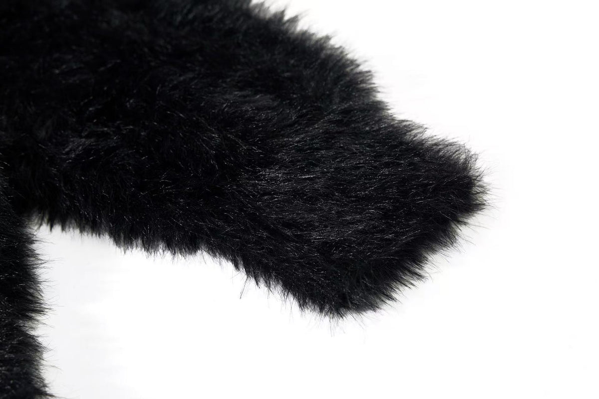 Unisex Faux Fur Contrast Cross Patch Zip Up Hooded Sweater