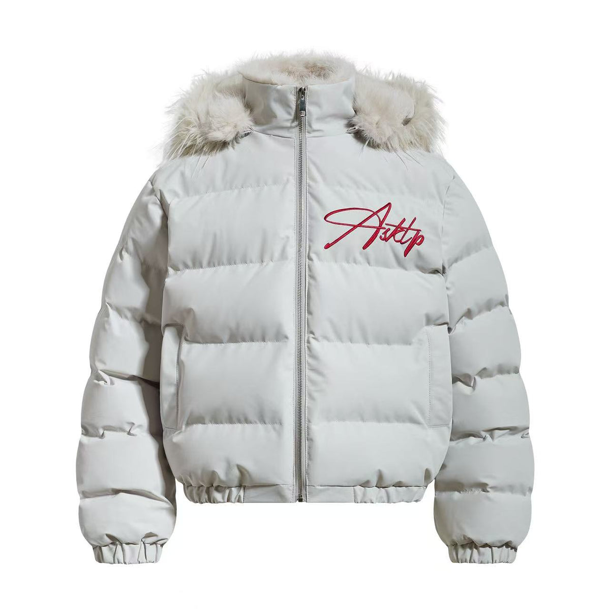 Faux Fur Hood Script Signature Puffer Jacket