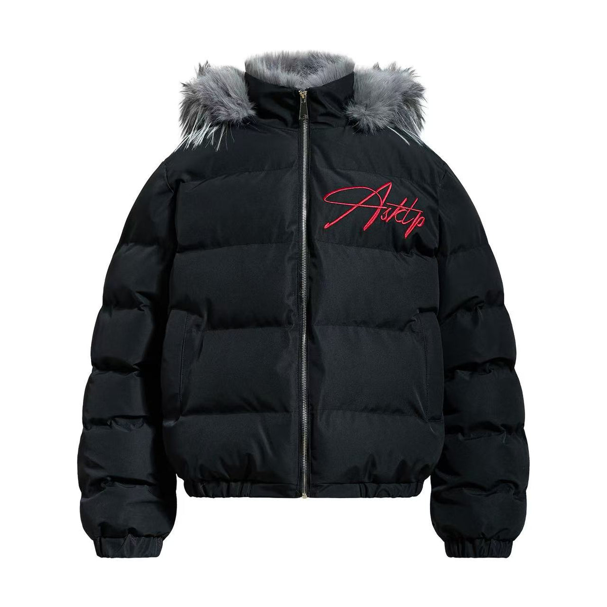 Faux Fur Hood Script Signature Puffer Jacket