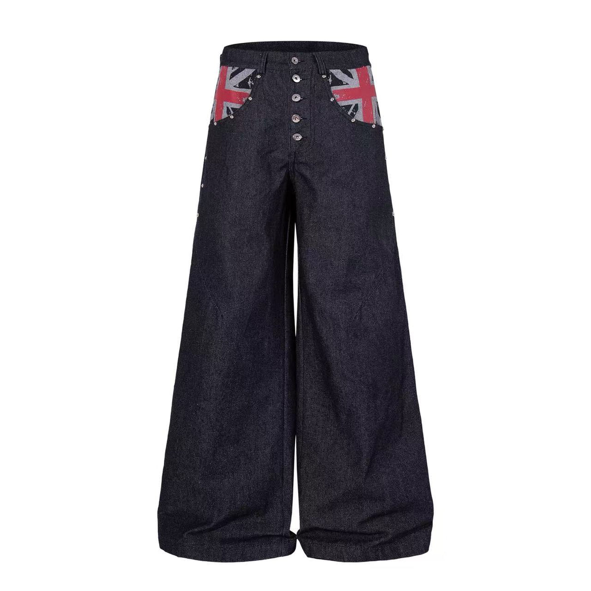 Vintage Union Jack Print Rivet Wide Leg Jeans