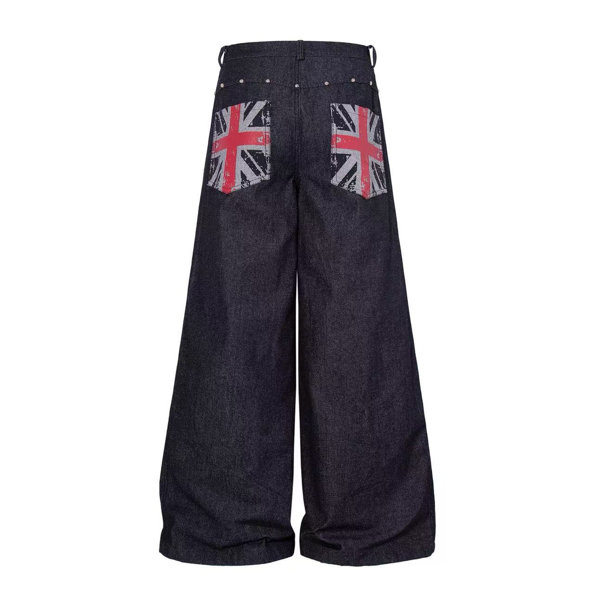 Vintage Union Jack Print Rivet Wide Leg Jeans