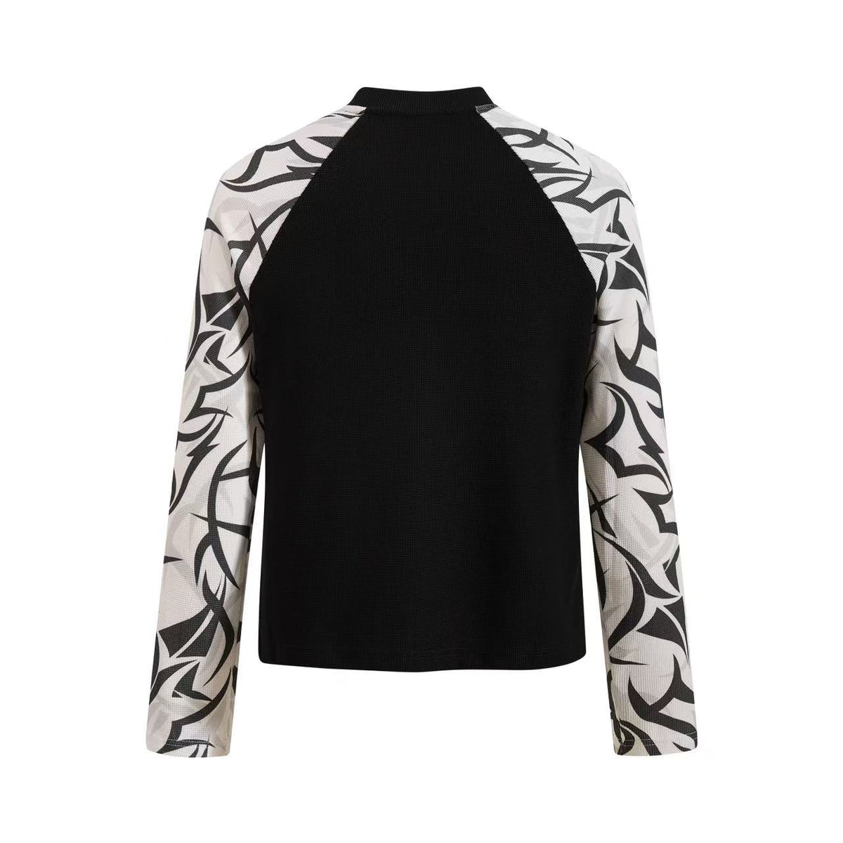 Skull Tribal Tattoo Print Raglan Waffle Knit Long Sleeve