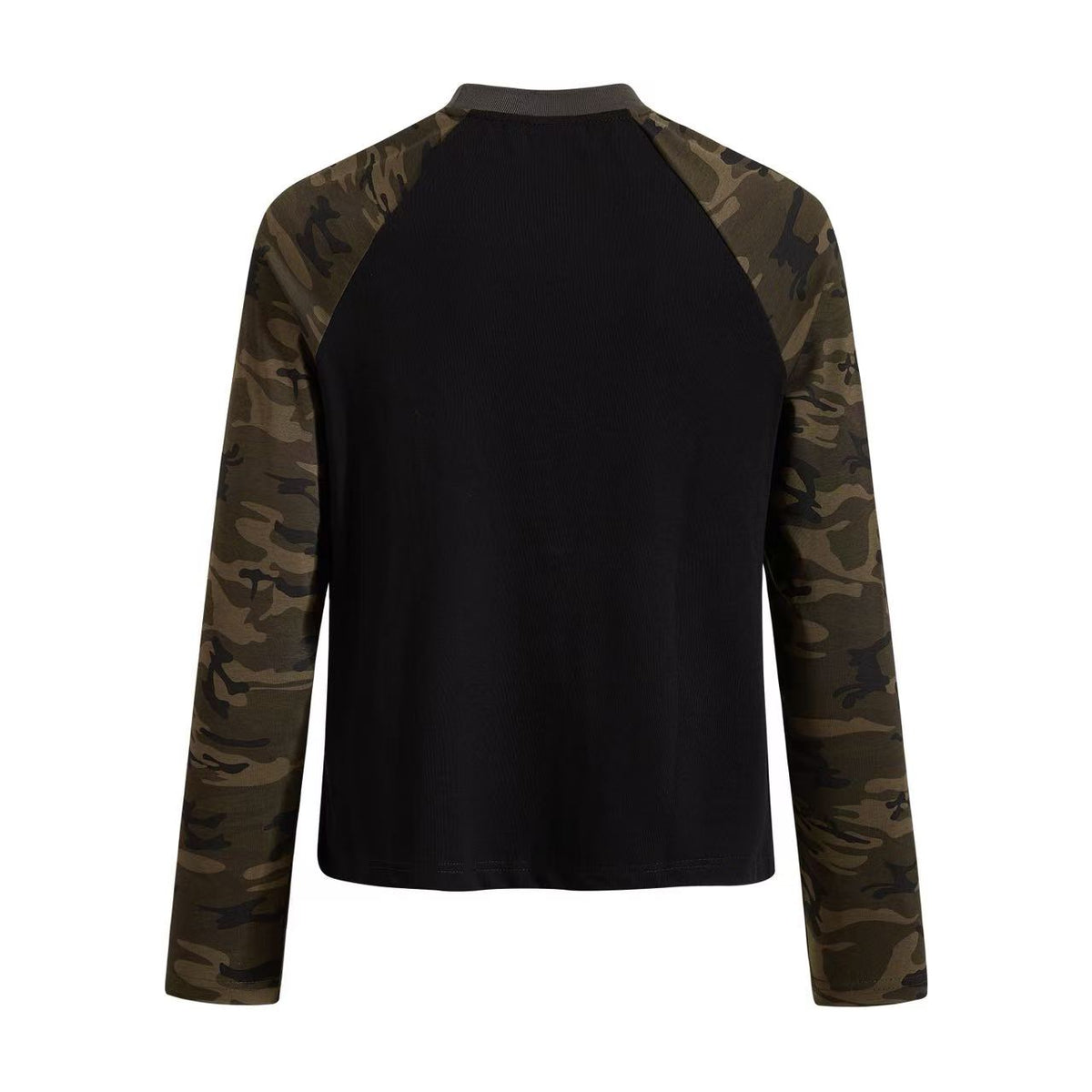 Distressed American Flag Camo Raglan Mock Neck Long Sleeve
