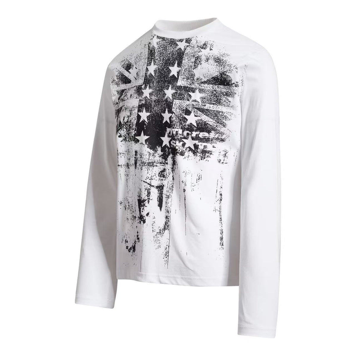 Vintage Distressed Union Jack Star Print Mock Neck Long Sleeve