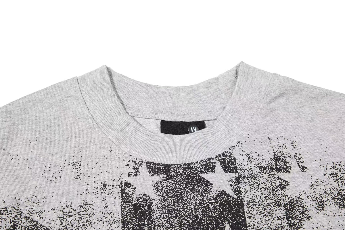 Vintage Distressed Union Jack Star Print Mock Neck Long Sleeve