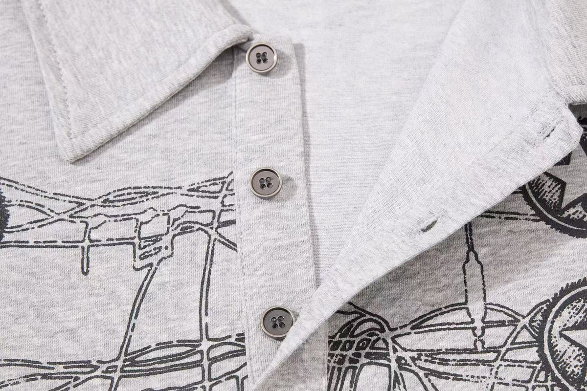 Barbed Wire Star Graphic Long Sleeve Polo Shirt
