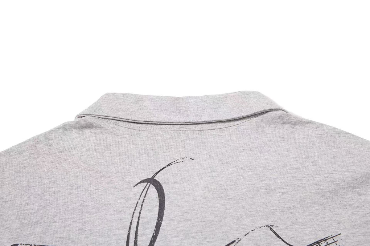 Barbed Wire Star Graphic Long Sleeve Polo Shirt