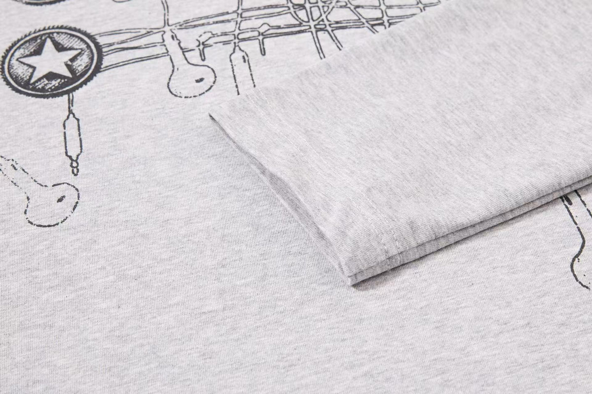 Barbed Wire Star Graphic Long Sleeve Polo Shirt