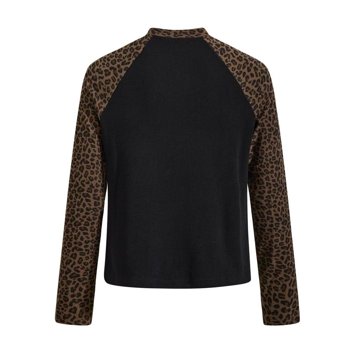 Leopard Raglan Skull Flag Print Mock Neck Waffle Long Sleeve