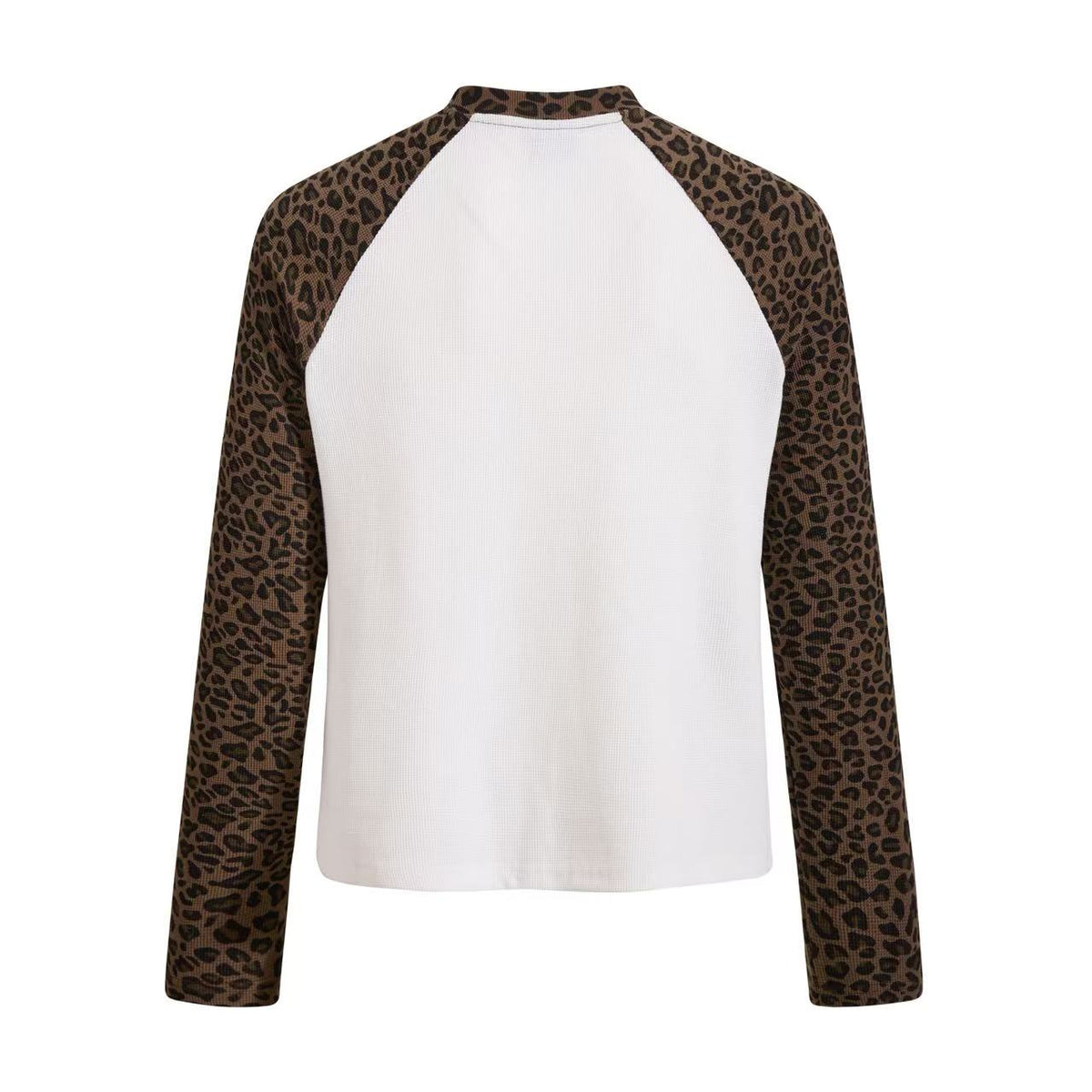 Leopard Raglan Skull Flag Print Mock Neck Waffle Long Sleeve