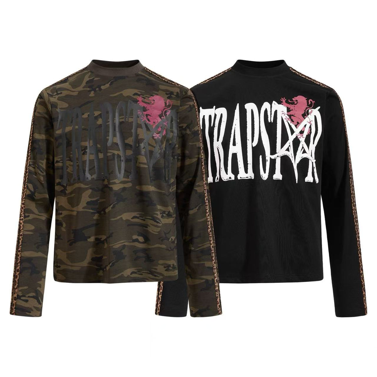 Camo Leopard Side Stripe Trapstar Lion Graphic Mock Neck Long Sleeve