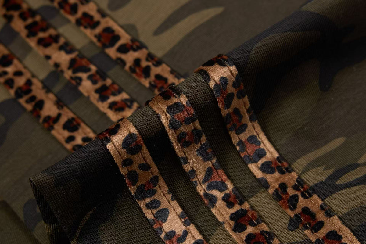 Camo Leopard Side Stripe Trapstar Lion Graphic Mock Neck Long Sleeve