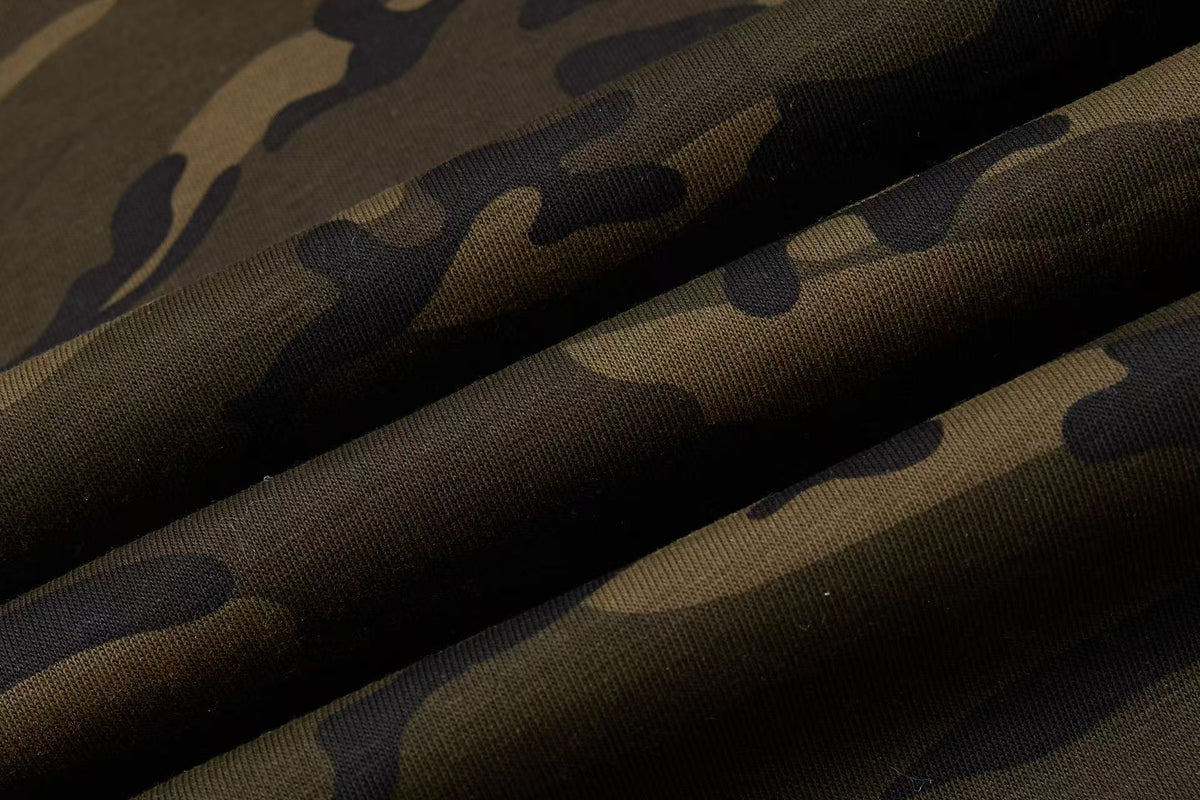 Camo Leopard Side Stripe Trapstar Lion Graphic Mock Neck Long Sleeve