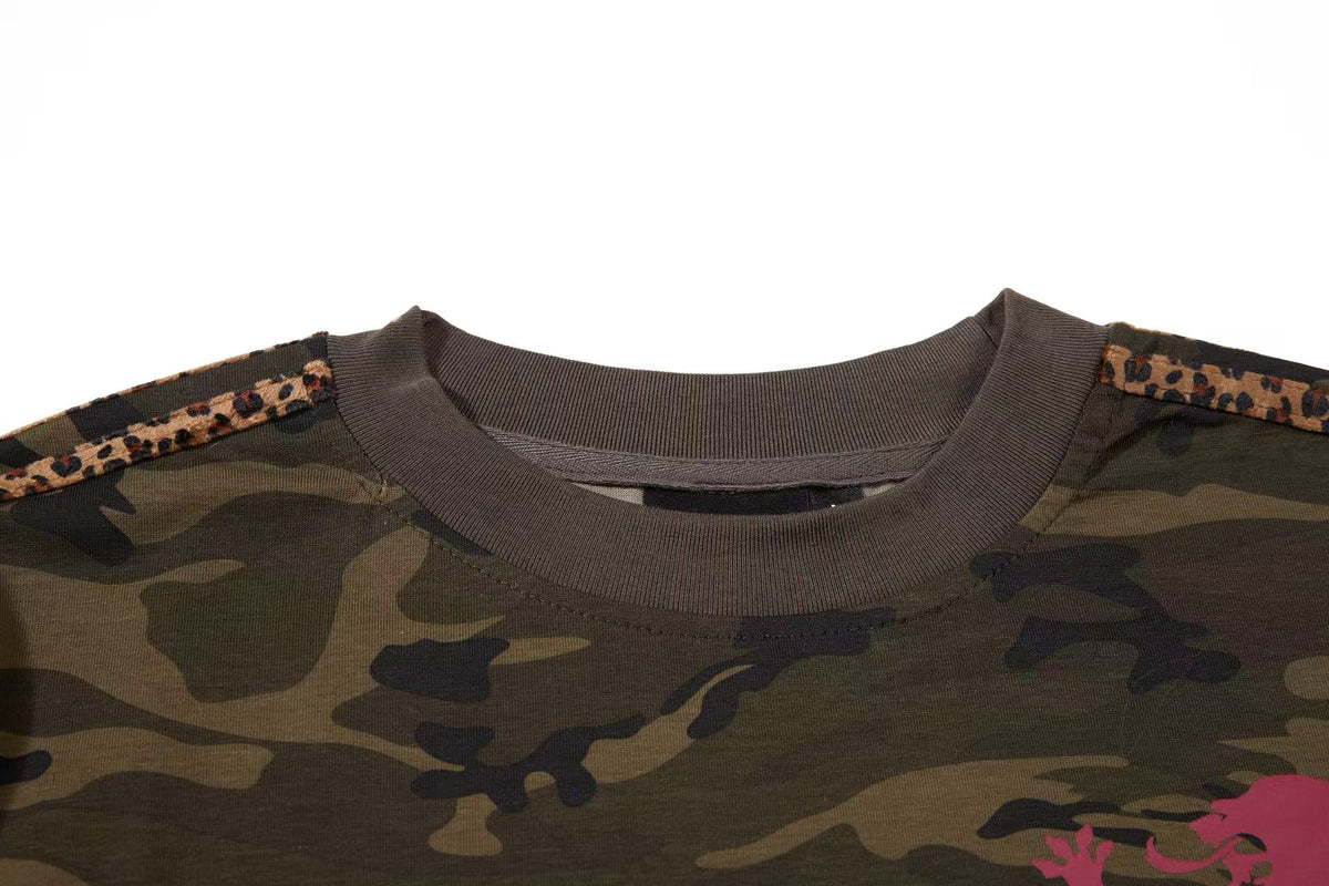 Camo Leopard Side Stripe Trapstar Lion Graphic Mock Neck Long Sleeve