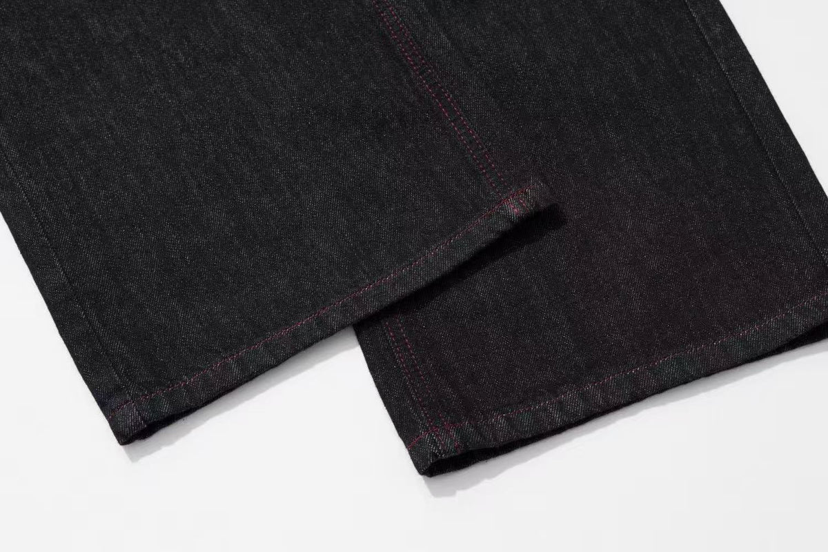 Dark Dragon Claw Graphic Wide Leg Black Denim Jeans