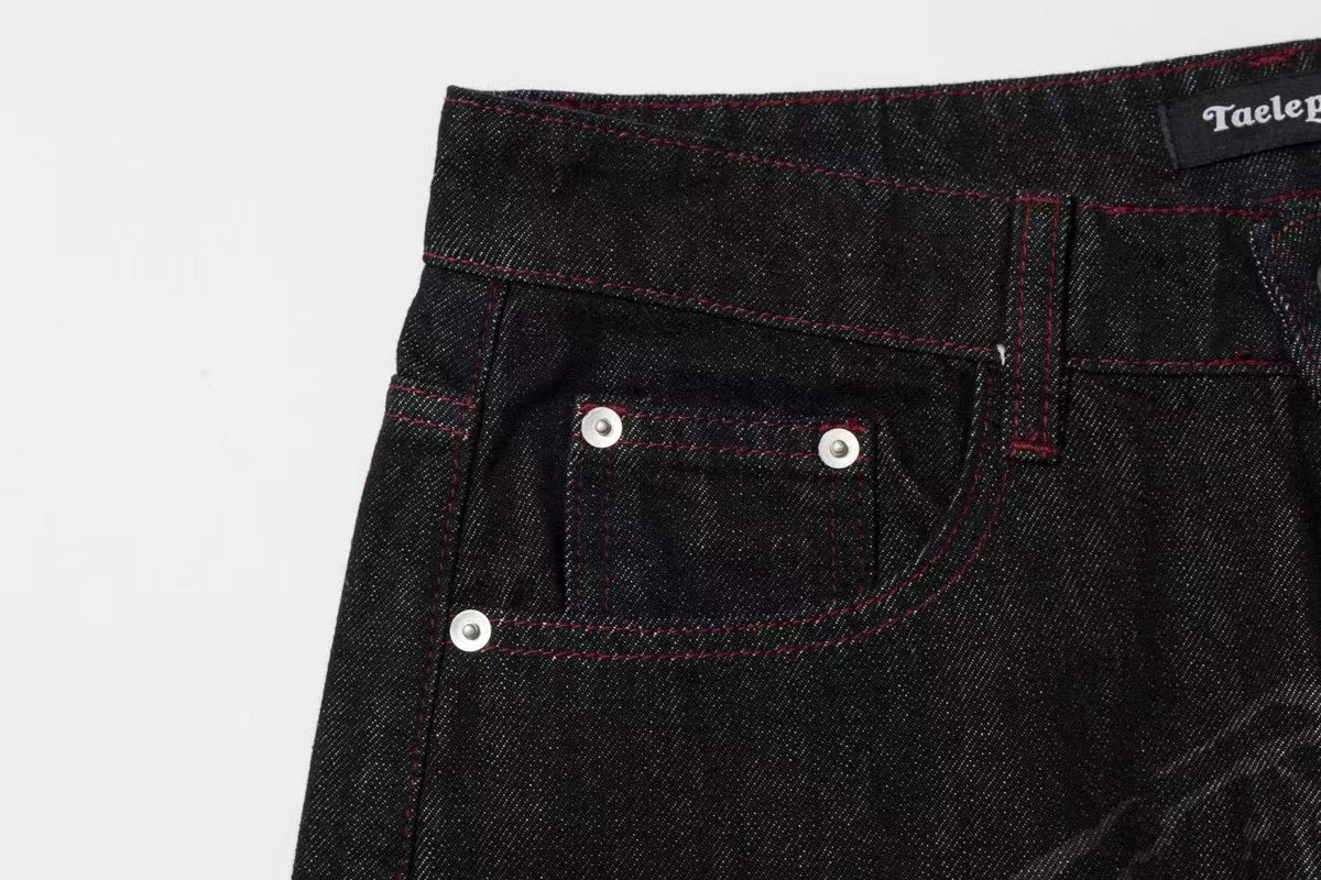 Dark Dragon Claw Graphic Wide Leg Black Denim Jeans