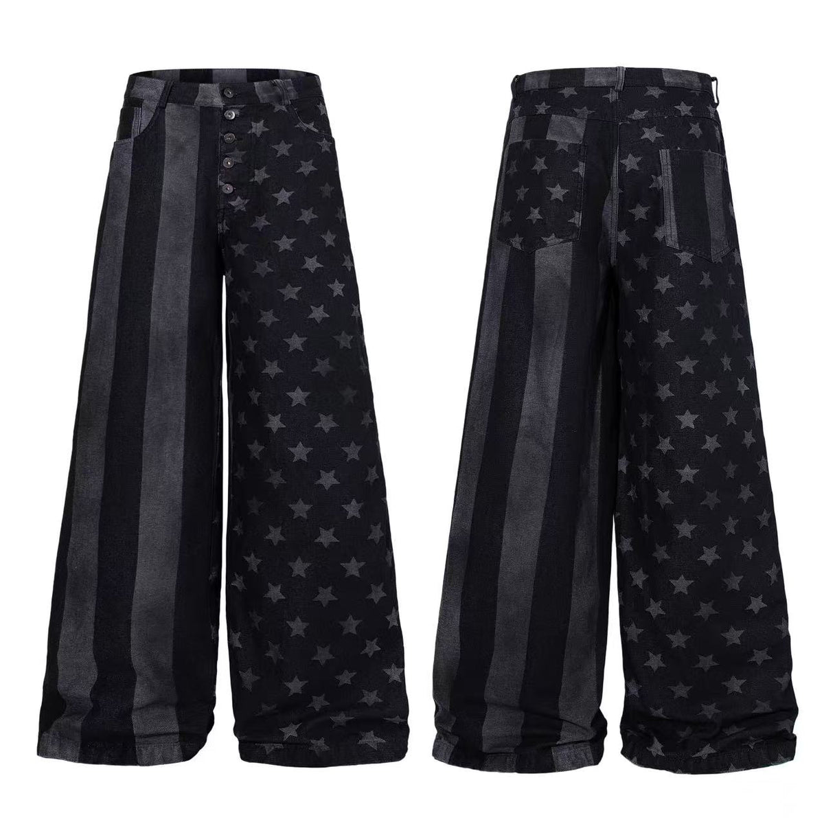 Star & Stripe Patchwork Wide Leg Jeans