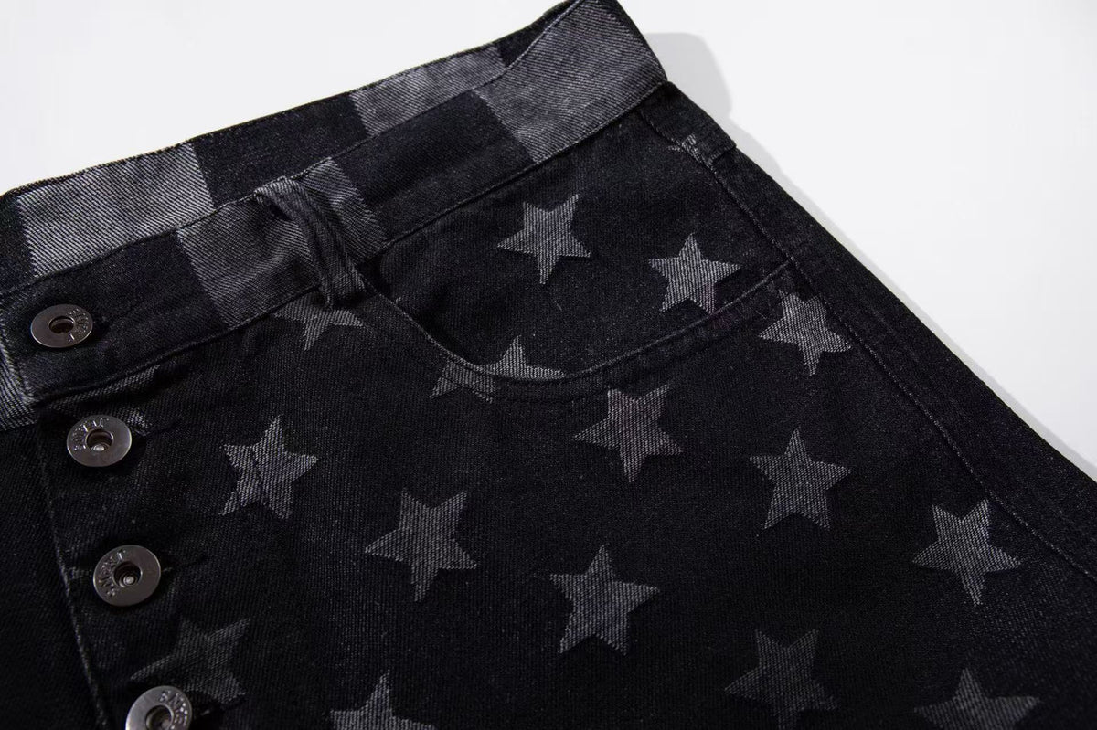 Star & Stripe Patchwork Wide Leg Jeans