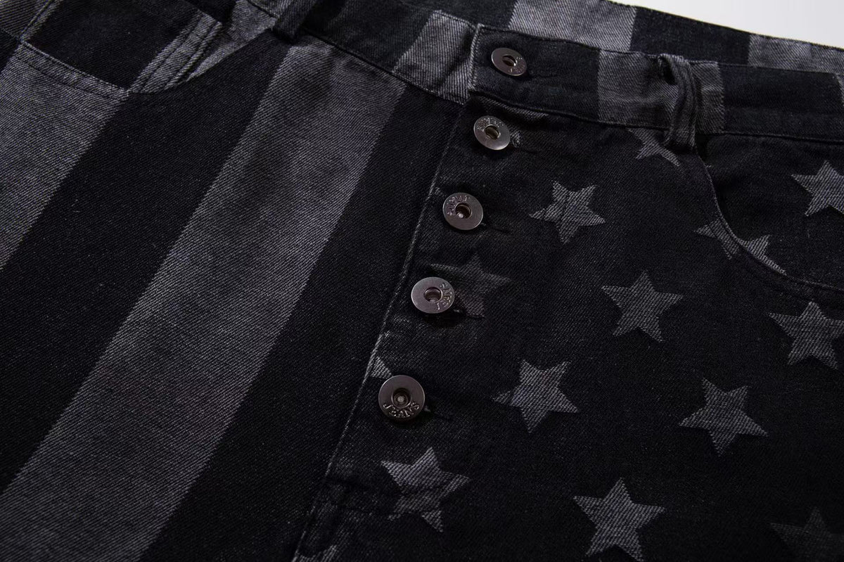 Star & Stripe Patchwork Wide Leg Jeans