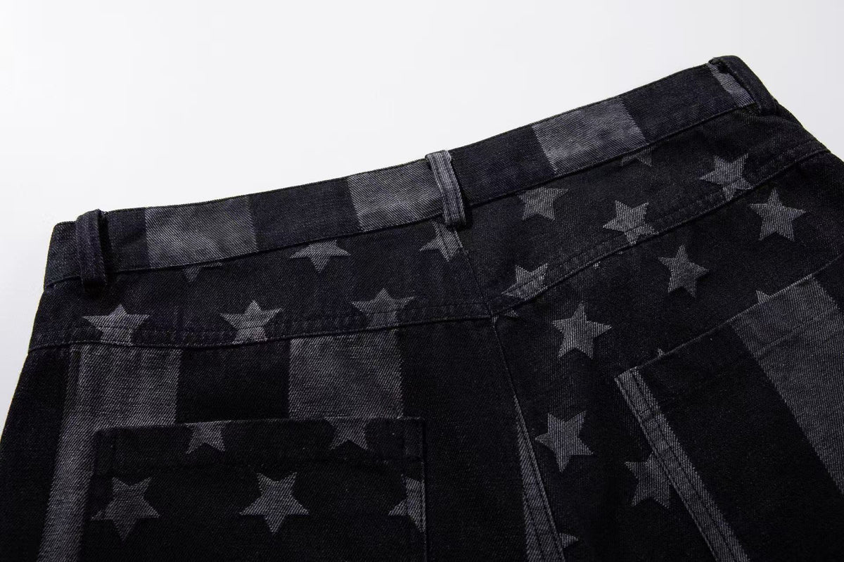 Star & Stripe Patchwork Wide Leg Jeans