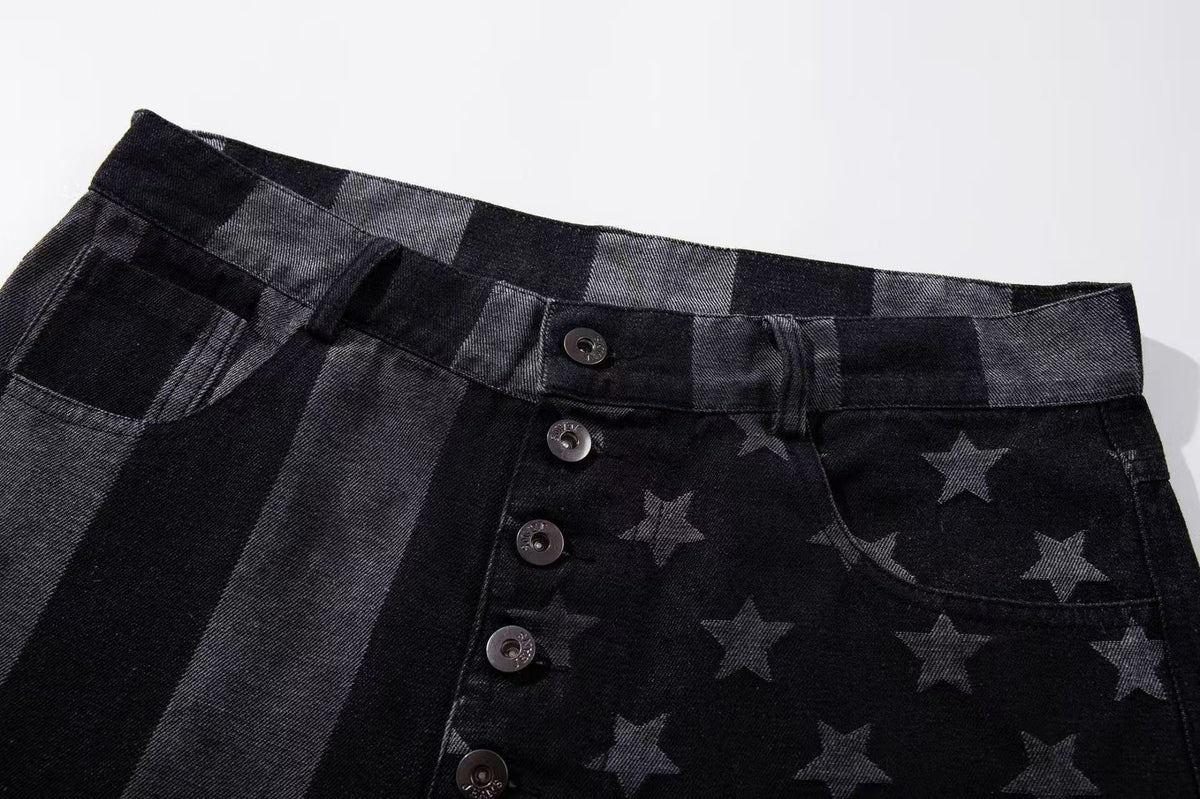 Star & Stripe Patchwork Wide Leg Jeans