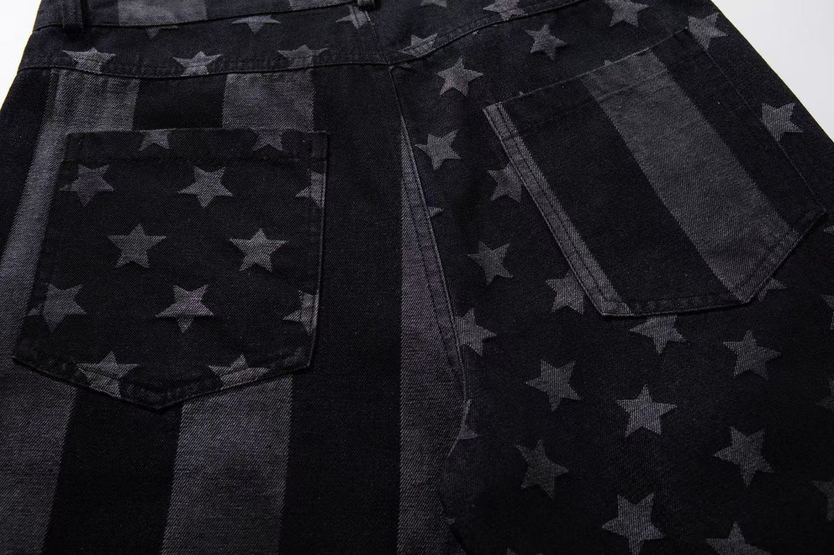 Star & Stripe Patchwork Wide Leg Jeans