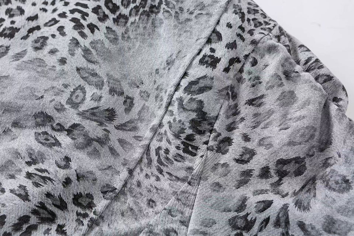 Leopard Print Faux Fur Collar Double Zip Bomber Jacket