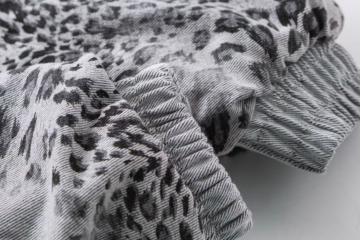Leopard Print Faux Fur Collar Double Zip Bomber Jacket