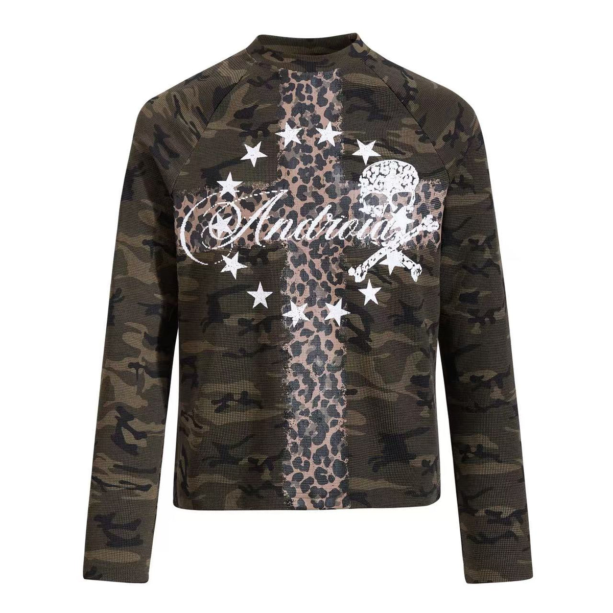 Cropped Camouflage Leopard Cross Skull Long Sleeve
