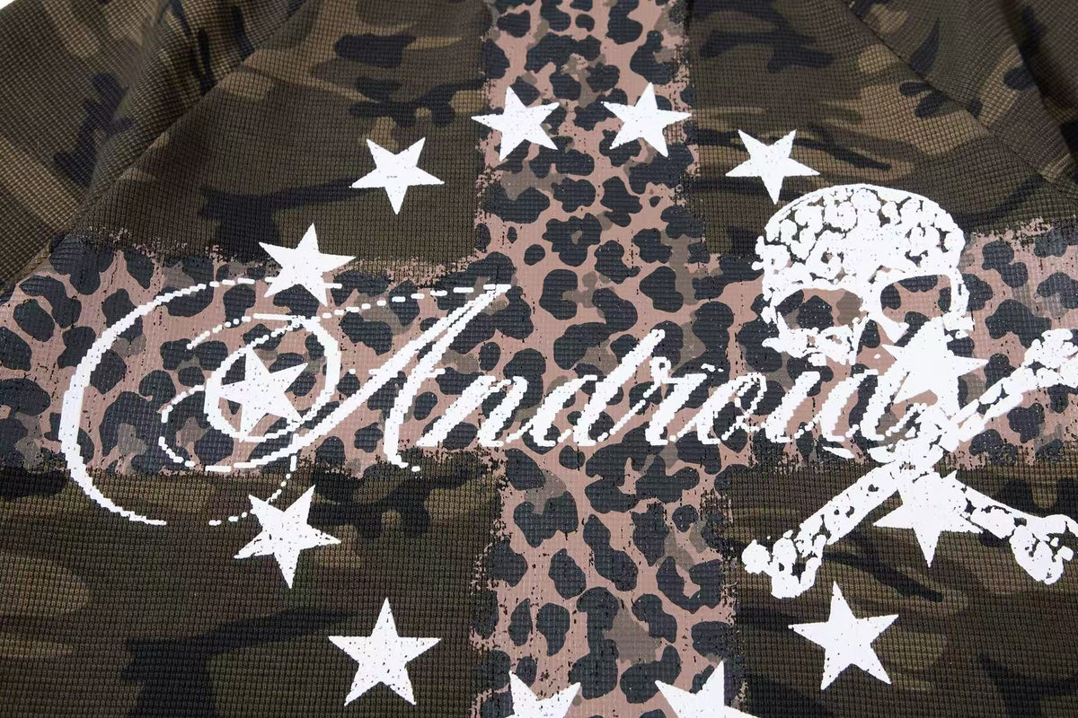 Cropped Camouflage Leopard Cross Skull Long Sleeve