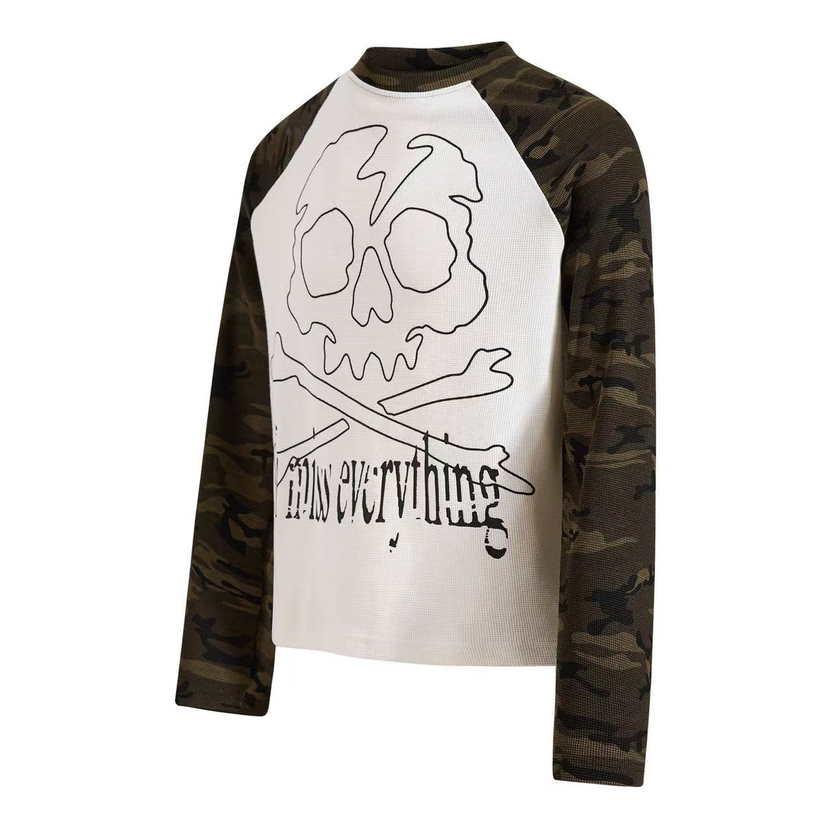 Cropped Camouflage Raglan Skull Waffle Long Sleeve