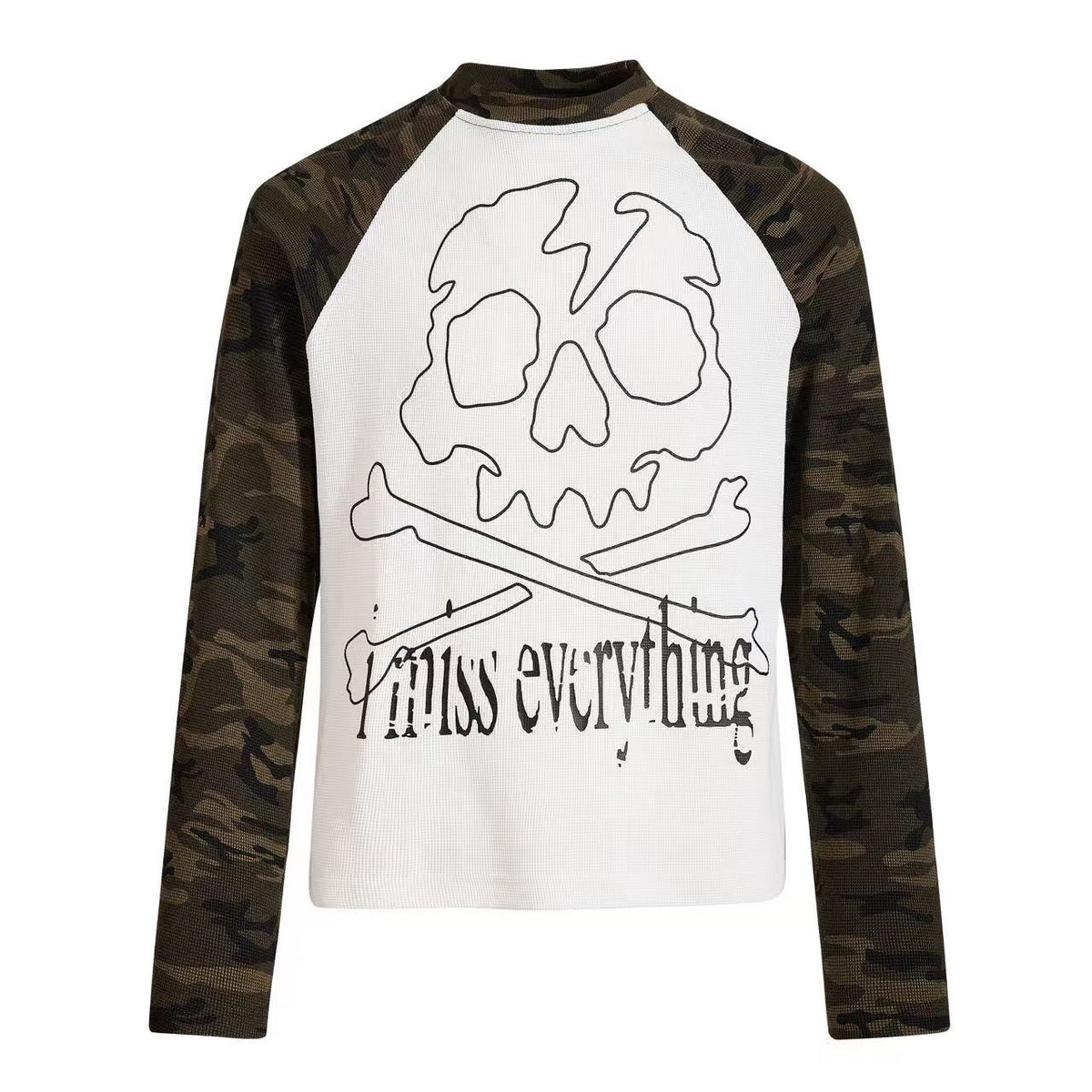 Cropped Camouflage Raglan Skull Waffle Long Sleeve
