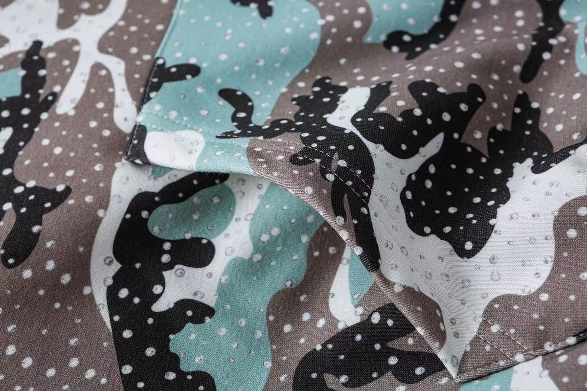 Faux Fur Hooded Star Dot Camo Print Zip-Up Padded Bomber Jacket